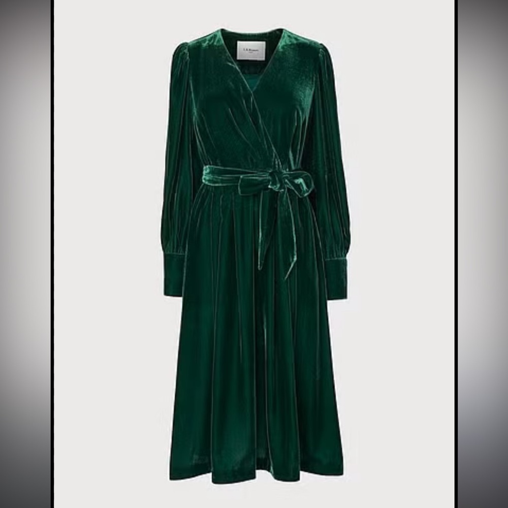 Emerald Green Velvet Wrap Dress